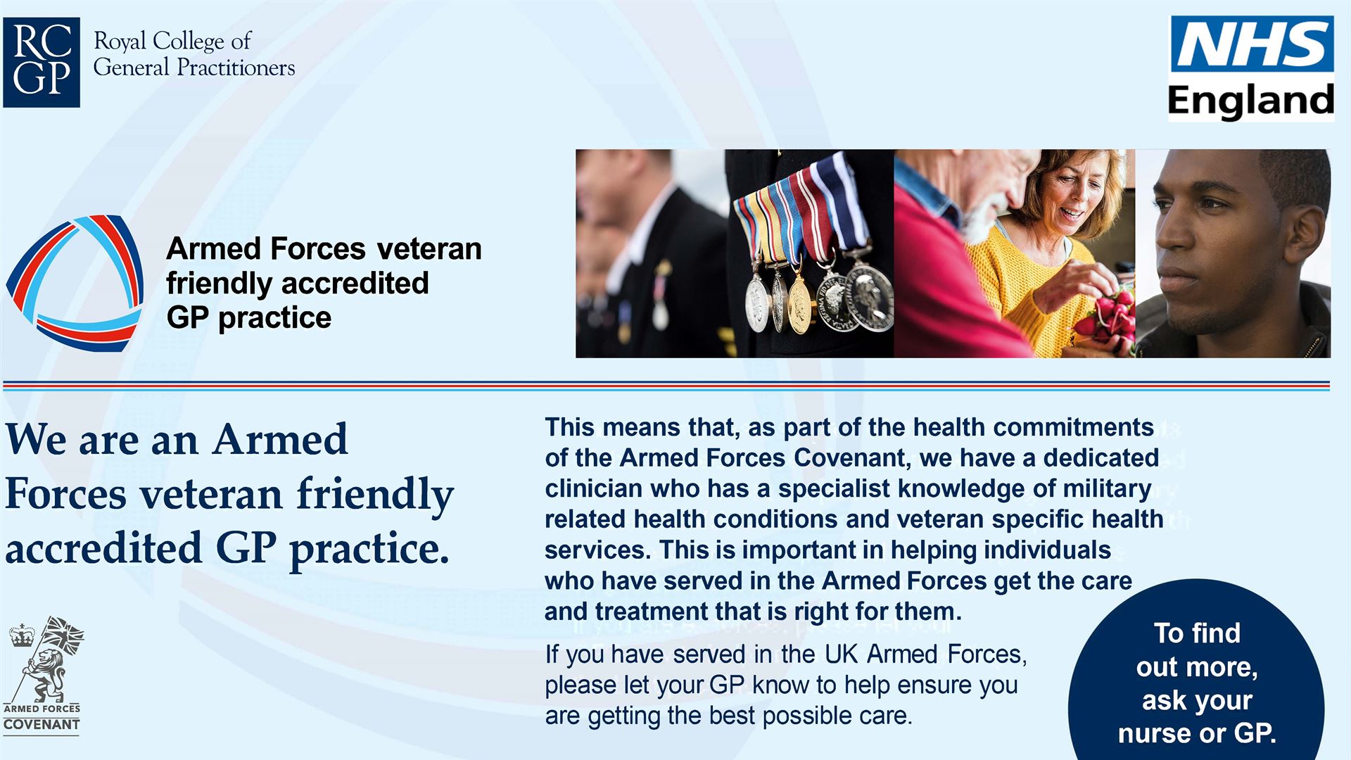 Armed Forces veteran friendly accredited GP practice 